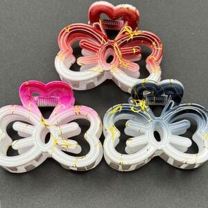 3 Pack Women Bow Heart Hair Claw Clips Gradient Marble Gold Accent
